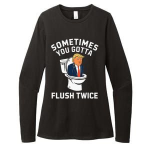 Funny Anti Trump Sometimes You Gotta Flush Twice Womens CVC Long Sleeve Shirt