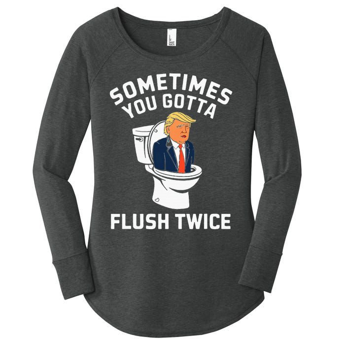 Funny Anti Trump Sometimes You Gotta Flush Twice Women's Perfect Tri Tunic Long Sleeve Shirt