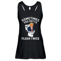 Funny Anti Trump Sometimes You Gotta Flush Twice Ladies Essential Flowy Tank