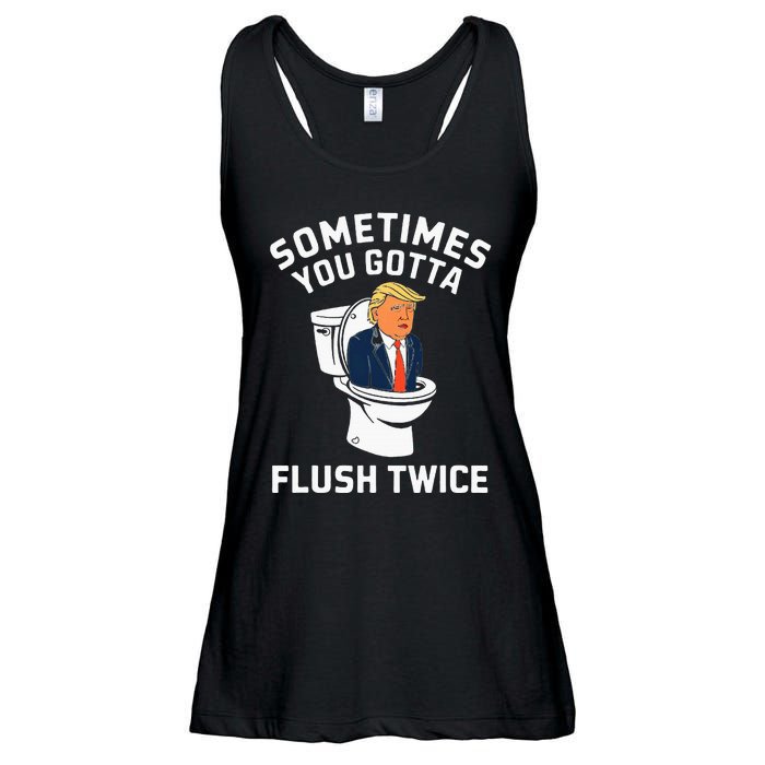 Funny Anti Trump Sometimes You Gotta Flush Twice Ladies Essential Flowy Tank