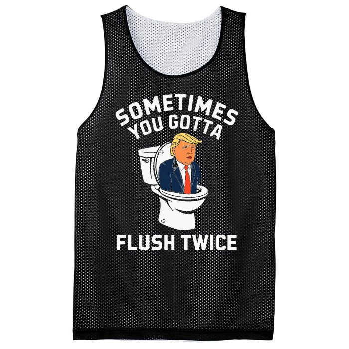 Funny Anti Trump Sometimes You Gotta Flush Twice Mesh Reversible Basketball Jersey Tank