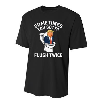 Funny Anti Trump Sometimes You Gotta Flush Twice Youth Performance Sprint T-Shirt