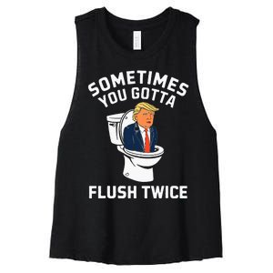 Funny Anti Trump Sometimes You Gotta Flush Twice Women's Racerback Cropped Tank