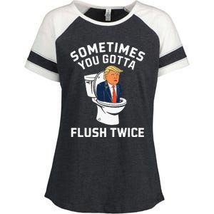 Funny Anti Trump Sometimes You Gotta Flush Twice Enza Ladies Jersey Colorblock Tee