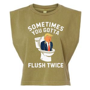 Funny Anti Trump Sometimes You Gotta Flush Twice Garment-Dyed Women's Muscle Tee