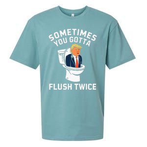 Funny Anti Trump Sometimes You Gotta Flush Twice Sueded Cloud Jersey T-Shirt