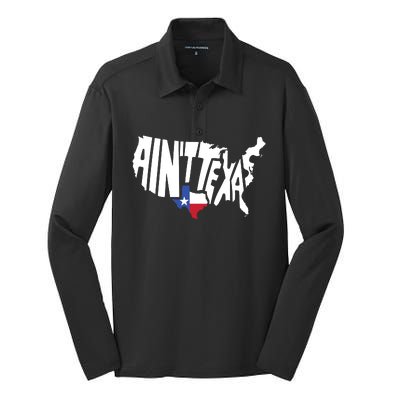 Funny Aint Texas Usa Map Proud Texan Silk Touch Performance Long Sleeve Polo