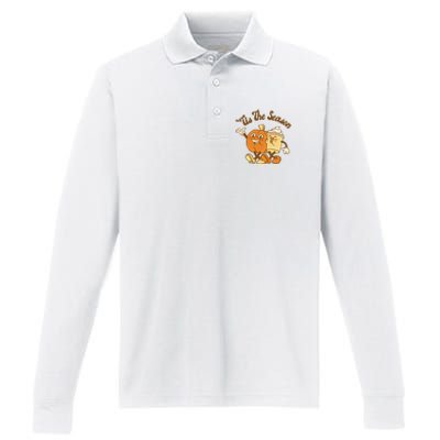 Fall Autumn Tis The Season Pumpkin Spice Coffee Latte Performance Long Sleeve Polo