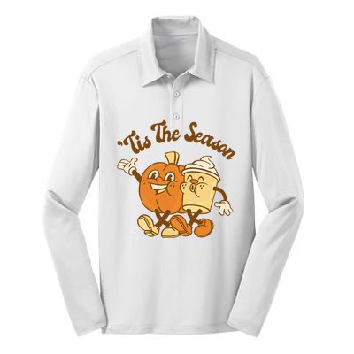 Fall Autumn Tis The Season Pumpkin Spice Coffee Latte Silk Touch Performance Long Sleeve Polo