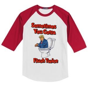 Funny Anti Trump Sometimes You Gotta Flush Twice Kids Colorblock Raglan Jersey