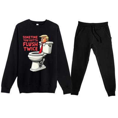 Funny Anti Trump Sometimes You Gotta Flush Twice Premium Crewneck Sweatsuit Set