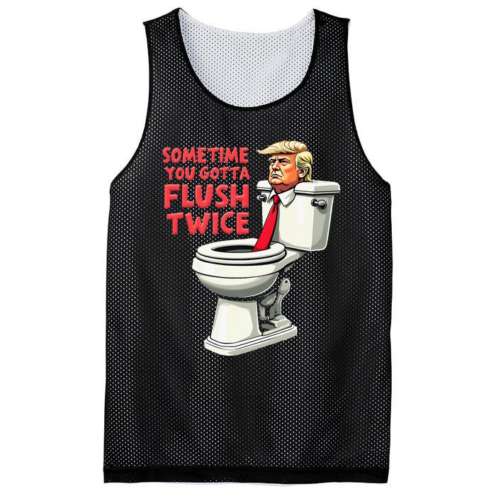 Funny Anti Trump Sometimes You Gotta Flush Twice Mesh Reversible Basketball Jersey Tank