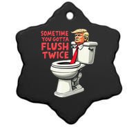 Funny Anti Trump Sometimes You Gotta Flush Twice Ceramic Star Ornament