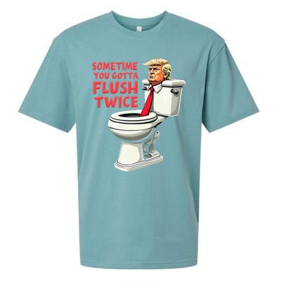 Funny Anti Trump Sometimes You Gotta Flush Twice Sueded Cloud Jersey T-Shirt