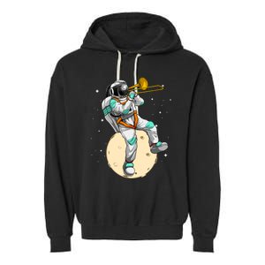 Funny Astronaut Trombone Art For Trombone Player Garment-Dyed Fleece Hoodie