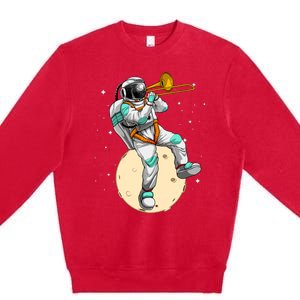 Funny Astronaut Trombone Art For Trombone Player Premium Crewneck Sweatshirt