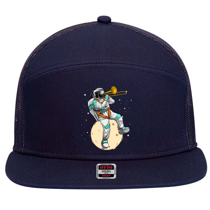 Funny Astronaut Trombone Art For Trombone Player 7 Panel Mesh Trucker Snapback Hat