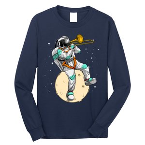 Funny Astronaut Trombone Art For Trombone Player Long Sleeve Shirt