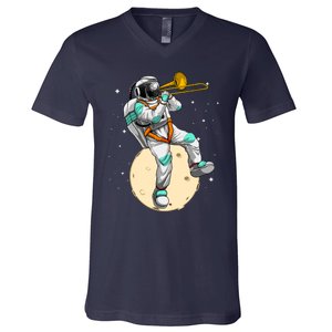 Funny Astronaut Trombone Art For Trombone Player V-Neck T-Shirt