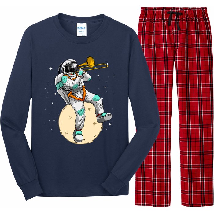 Funny Astronaut Trombone Art For Trombone Player Long Sleeve Pajama Set