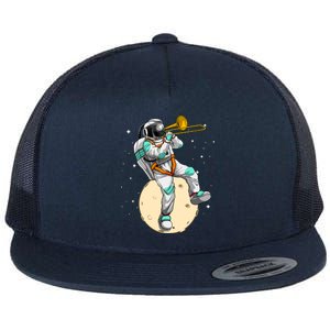 Funny Astronaut Trombone Art For Trombone Player Flat Bill Trucker Hat