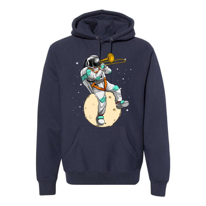 Funny Astronaut Trombone Art For Trombone Player Premium Hoodie