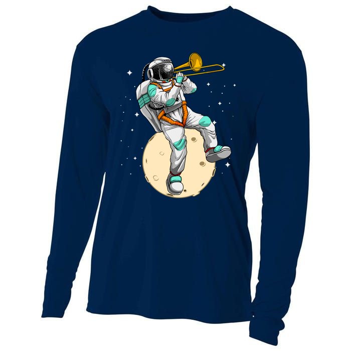 Funny Astronaut Trombone Art For Trombone Player Cooling Performance Long Sleeve Crew