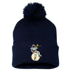 Funny Astronaut Trombone Art For Trombone Player Pom Pom 12in Knit Beanie