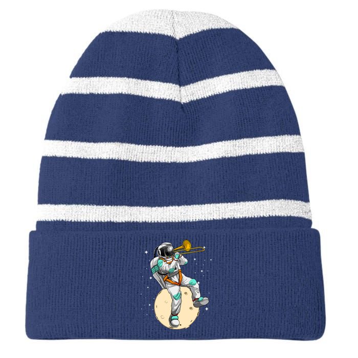 Funny Astronaut Trombone Art For Trombone Player Striped Beanie with Solid Band