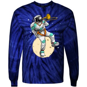 Funny Astronaut Trombone Art For Trombone Player Tie-Dye Long Sleeve Shirt