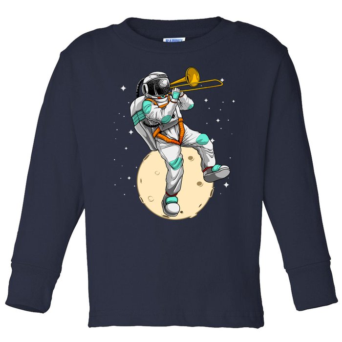 Funny Astronaut Trombone Art For Trombone Player Toddler Long Sleeve Shirt