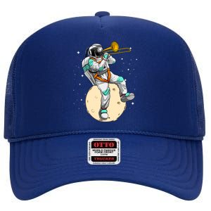 Funny Astronaut Trombone Art For Trombone Player High Crown Mesh Back Trucker Hat