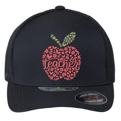 Floral Apple Teacher Life Teacher Appreciation Teaching Gift Flexfit Unipanel Trucker Cap