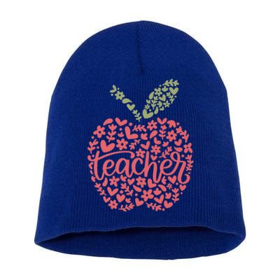 Floral Apple Teacher Life Teacher Appreciation Teaching Gift Short Acrylic Beanie