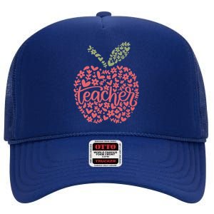 Floral Apple Teacher Life Teacher Appreciation Teaching Gift High Crown Mesh Back Trucker Hat