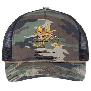 Frog And Toad I Will Do It Tomorrow Said Today I Will Take Life Easy Retro Rope Trucker Hat Cap