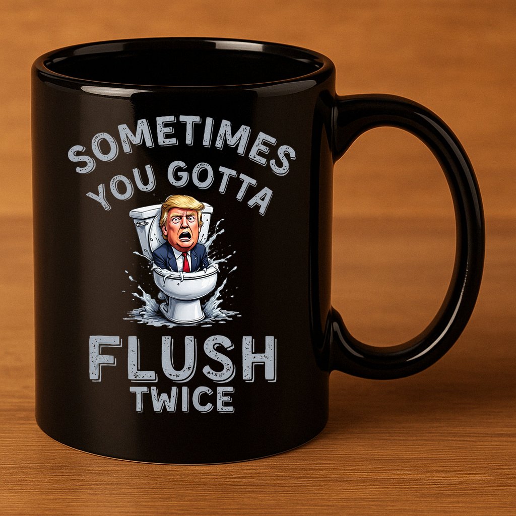 Funny Anti Trump Sometimes You Gotta Flush Twice 11oz C Handle Ceramic Mug