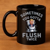 Funny Anti Trump Sometimes You Gotta Flush Twice 11oz C Handle Ceramic Mug