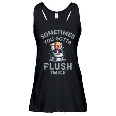 Funny Anti Trump Sometimes You Gotta Flush Twice Ladies Essential Flowy Tank