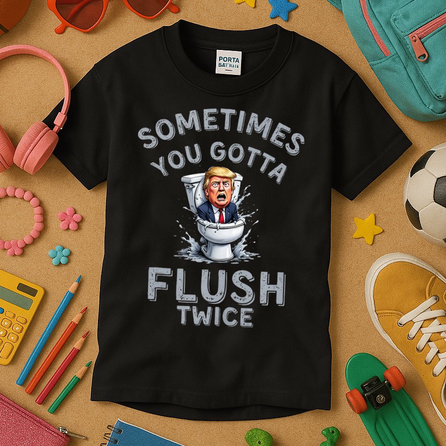 Funny Anti Trump Sometimes You Gotta Flush Twice Kids T-Shirt