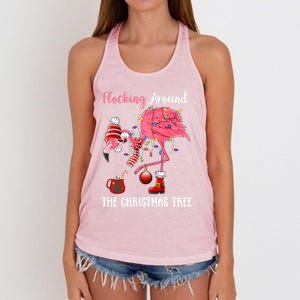 Flocking Around The Christmas Tree Xmas Pjs Pink Flamingo Gift Women's Knotted Racerback Tank