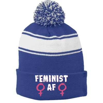 Feminist Af Tee Retro Vintage 70's Feminism Tee Great Gift Stripe Pom Pom Beanie