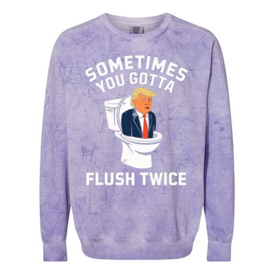 Funny Anti Trump Sometimes You Gotta Flush Twice Colorblast Crewneck Sweatshirt