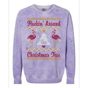 Flockin Around The Christmas Tree Flamingo Christmas Colorblast Crewneck Sweatshirt