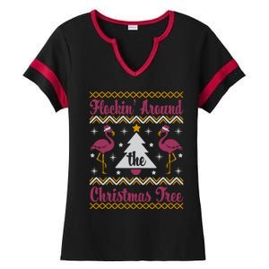 Flockin Around The Christmas Tree Flamingo Christmas Ladies Halftime Notch Neck Tee