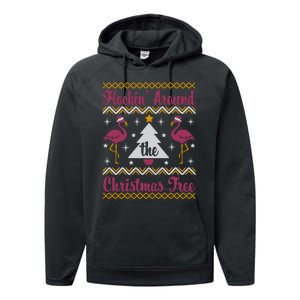 Flockin Around The Christmas Tree Flamingo Christmas Performance Fleece Hoodie