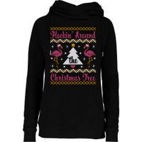 Flockin Around The Christmas Tree Flamingo Christmas Womens Funnel Neck Pullover Hood