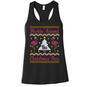 Flockin Around The Christmas Tree Flamingo Christmas Women's Racerback Tank