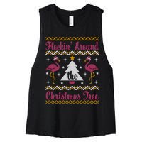 Flockin Around The Christmas Tree Flamingo Christmas Women's Racerback Cropped Tank