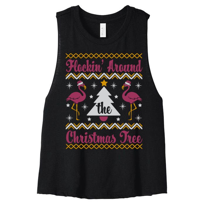 Flockin Around The Christmas Tree Flamingo Christmas Women's Racerback Cropped Tank